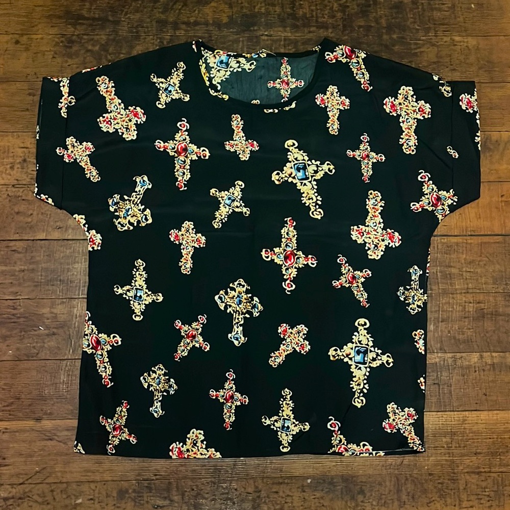 Capped short sleeve printed blouse